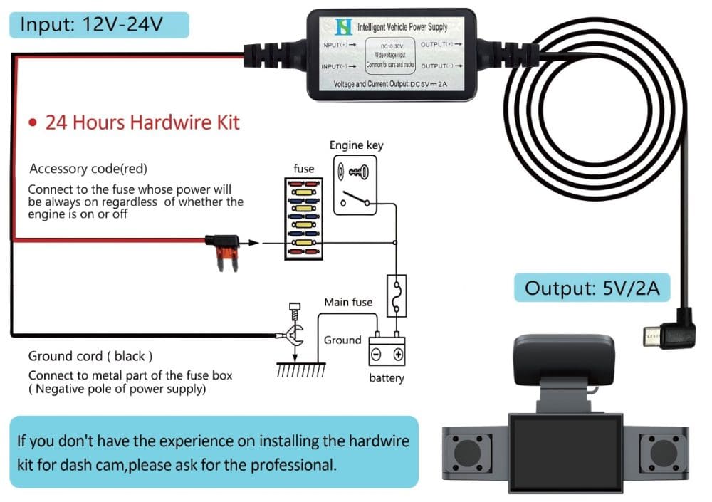 BNETA 24-Hour Hardwire Kit for F300 DashCam