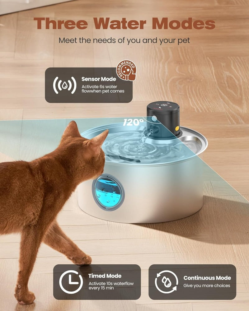 BNETA Pet Stainless Steel Battery Water Fountain W2