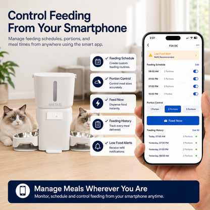 BNETA F24-DC Smart Wi-Fi Dual Automatic Pet Feeder with HD Camera – 6L
