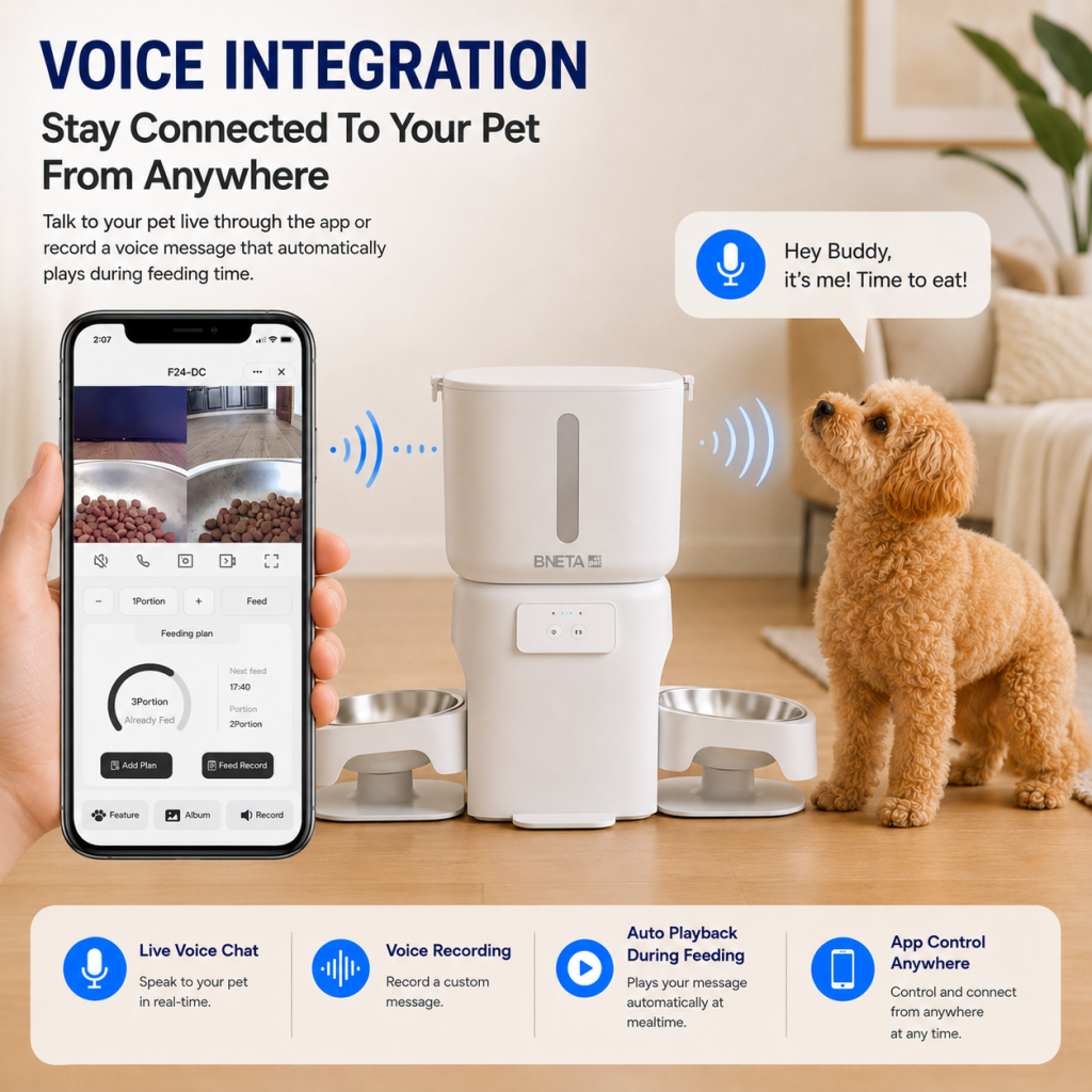 BNETA F24-DC Smart Wi-Fi Dual Automatic Pet Feeder with HD Camera – 6L