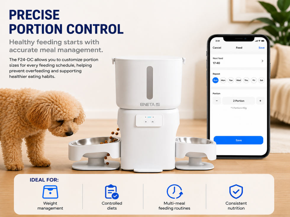 BNETA F24-DC Smart Wi-Fi Dual Automatic Pet Feeder with HD Camera – 6L